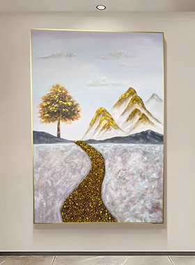 手绘油画客厅玄关《一路生金》