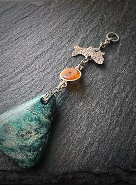 月末魔羯。原创。|海洋呼吸| 老银小鱼。绿松石坠。蜜蜡圈。项坠