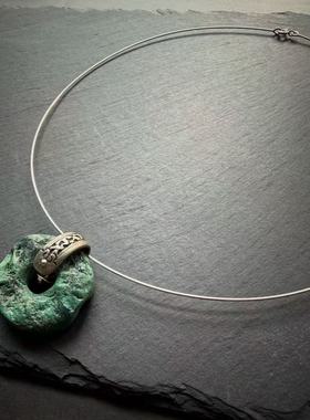 月末魔羯。原创。|狂放| 绿松石大扣子。老银件。银项圈。项链