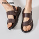 Yierkang men's shoes, summer men's leather driving sandals, outdoor men's cowhide beach shoes, sandals, and mops