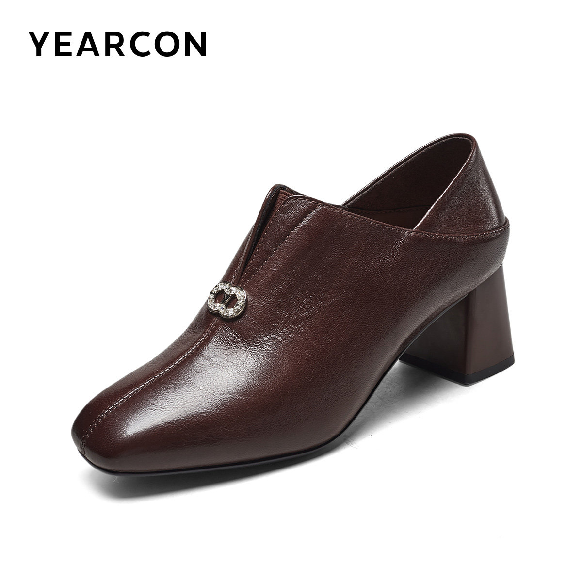 意尔康女鞋2025秋季粗跟方头皮鞋高跟深口单鞋羊皮通勤气质配裙子,淘宝优惠券,粉丝福利购,淘宝优惠卷