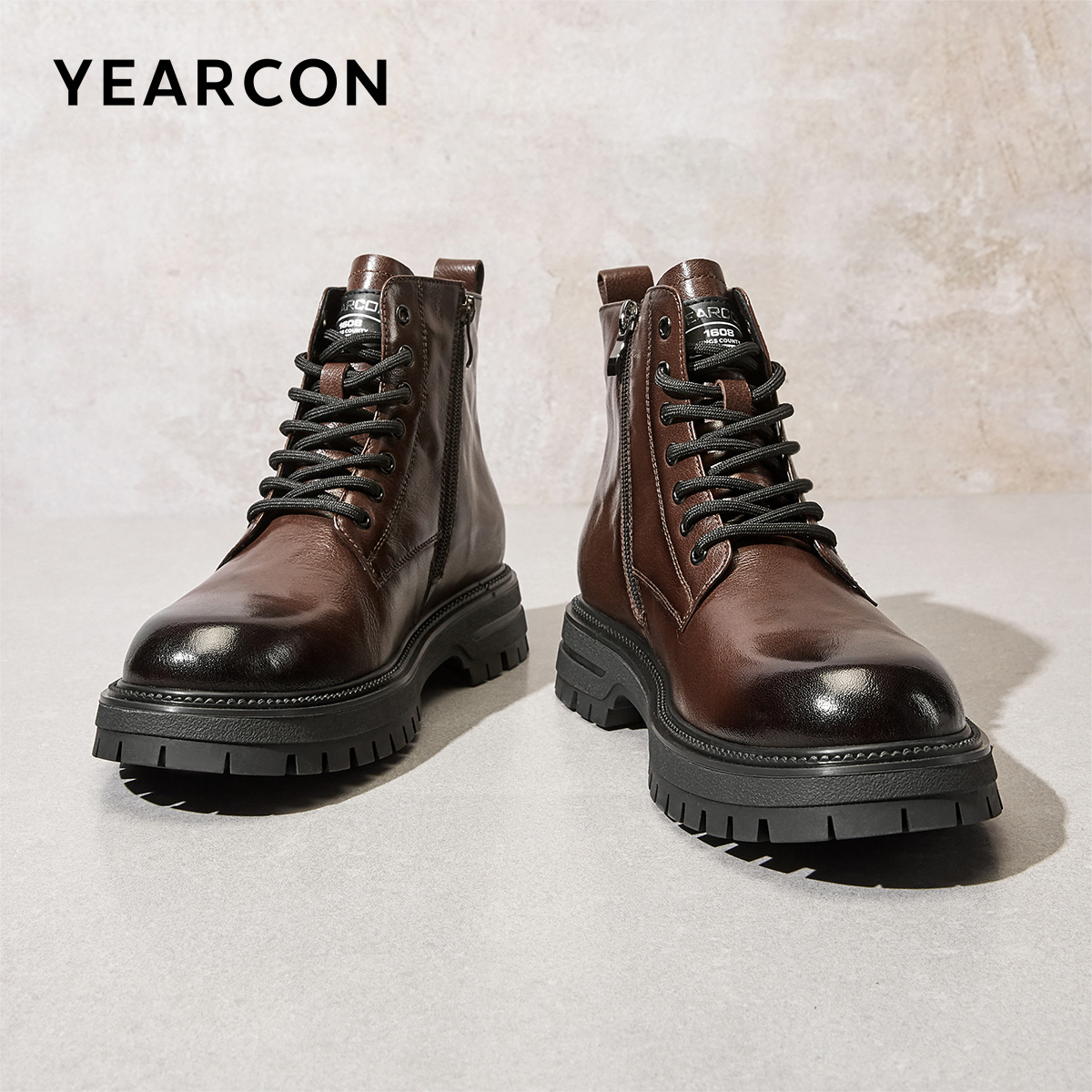 意尔康男鞋冬季男士加绒真皮马丁靴英伦风短靴户外休闲皮鞋工装靴 - 图1