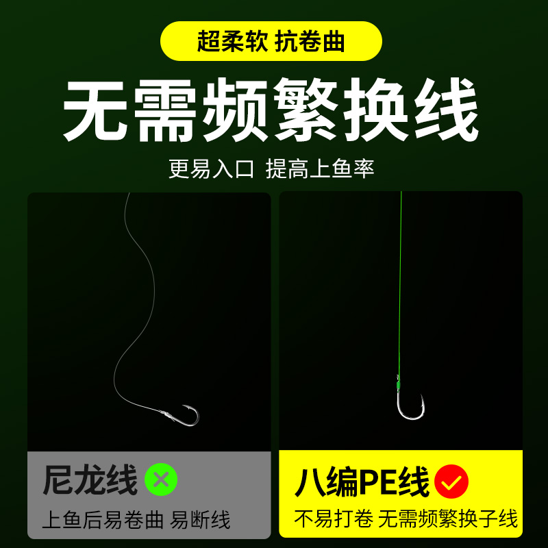 大力马子线双钩pe线绑好成品金袖伊势尼新关东套装正品鱼线钓鱼钩 - 图2