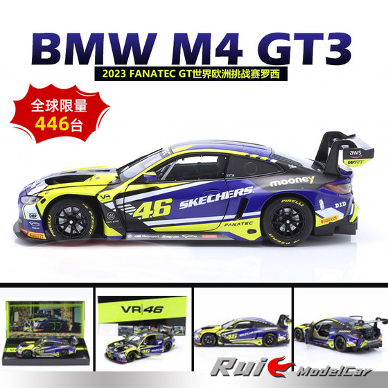 Special offer Pre-1 18 Mini Cut BMW M4 GT3 2023 Rossi Racing Doll Car Model Ornament