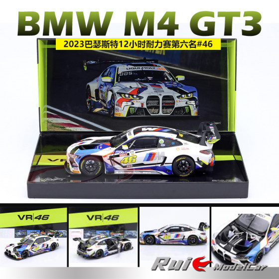 Special offer Pre-1 18 Mini Cut BMW M4 GT3 2023 Rossi Racing Doll Car Model Ornament
