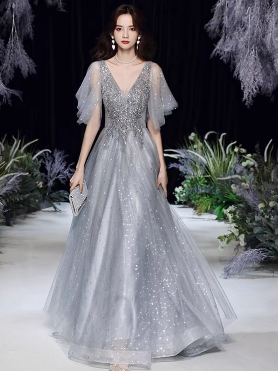 出租赁年会宴会晚礼服2024新款秋冬显瘦大合唱团主持人礼服裙大码