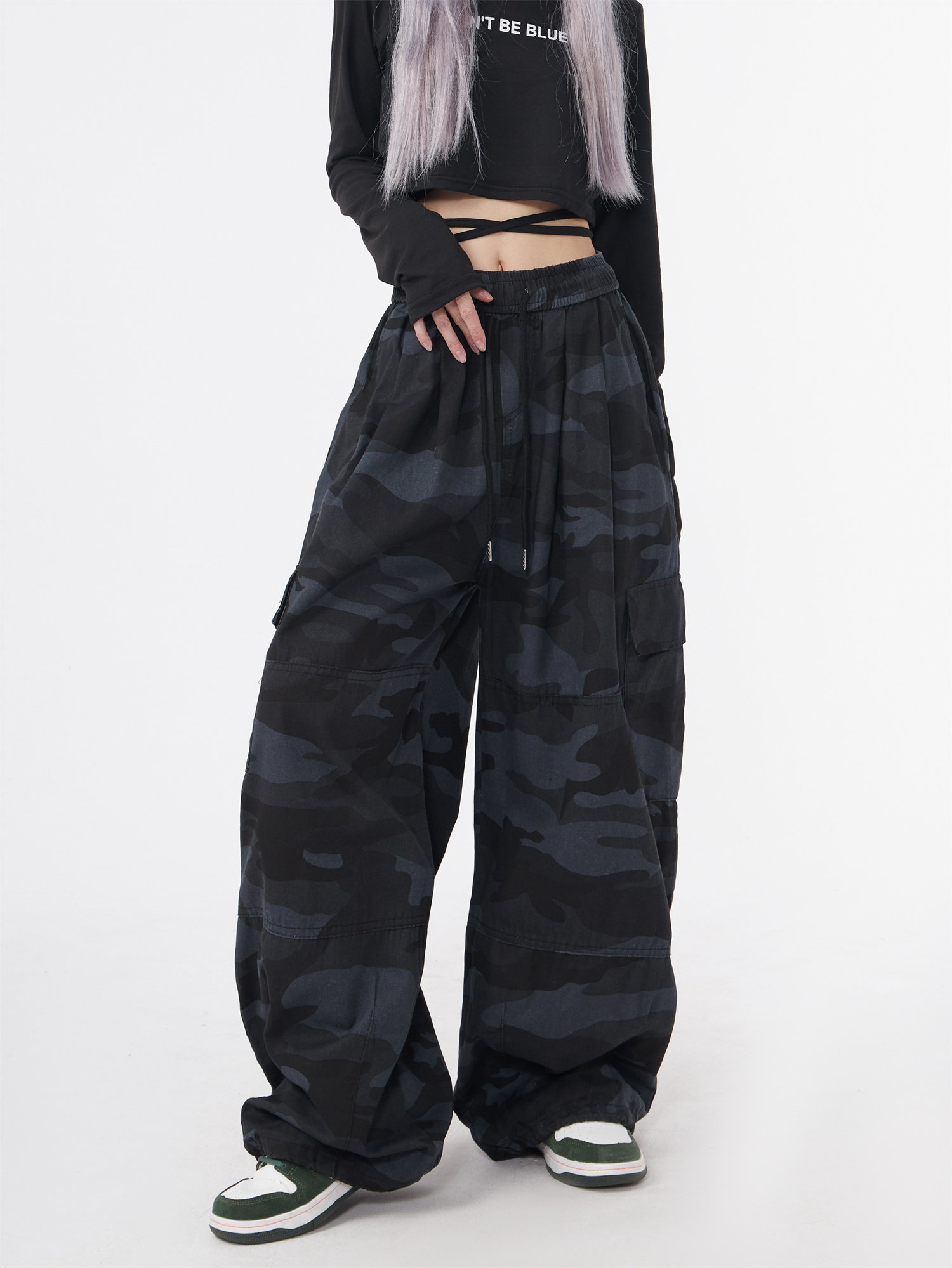 妈个鸡妈 ins美式春季复古迷彩阔腿工装裤男女宽松直筒休闲裤子潮,淘宝优惠券,粉丝福利购,淘宝优惠卷