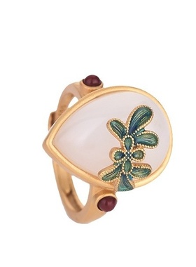 2021夏季新品中国风古装汉服气质女生搭配手饰仿和田玉南红戒指女