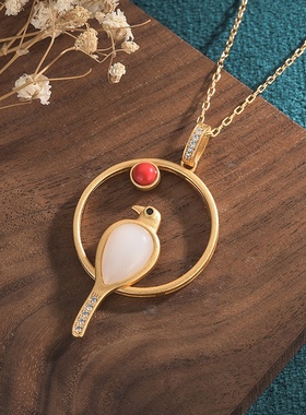 中国风设计古装汉服配饰古法金工艺喜鹊南红仿和田玉复古项链女