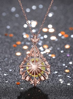 2021国潮新品宫廷风镀18K玫瑰金色二代蓝珀满钻水滴形挂坠项链女