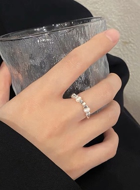 不规则碎银子珍珠戒指女轻奢小众设计感食指戒时尚个性指环潮