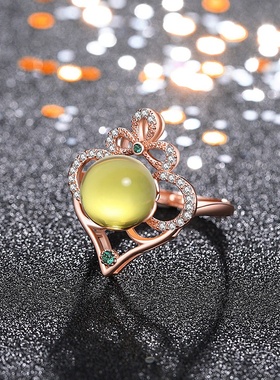 2021国潮新品配饰网红直播供货镂空设计满钻合成蓝珀琥珀戒指女