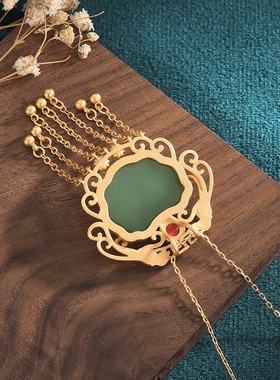 网红直播供货中国风古典旗袍汉服配饰古法金仿和田玉流苏项链女