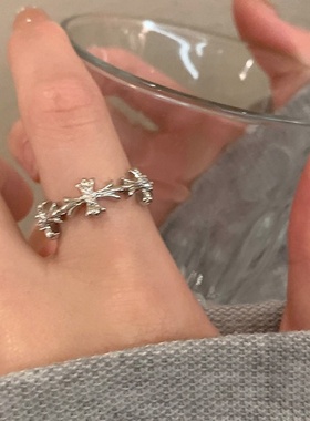 冷淡风~银色锆石十字架戒指女小众设计ins轻奢食指戒个性情侣对戒