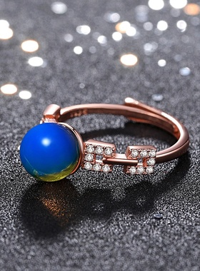 网红直播供货带货同款镀玫瑰金多米尼加二代合成蓝珀戒指