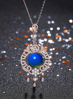 2021冬季新款国潮配饰18K电镀玫瑰金镶嵌二代蓝珀琥珀流苏项链女