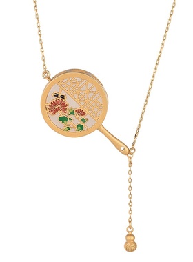 中国风旗袍古装汉服项饰珐琅彩绘宫廷风仿和田玉复古扇子项链女