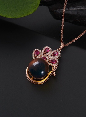网红直播带货同款中国风配饰二代合成蓝珀蜜蜡吊坠孔雀锁骨项链