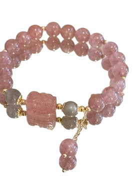 招桃花草莓粉色串珠手链女轻奢小众感手串花朵学生闺蜜手饰