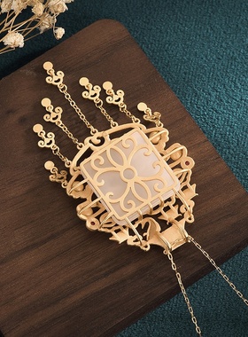 2021秋冬国潮新品配饰古法镀金仿和田玉鱼跃龙门流苏古风旗袍项链