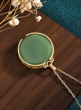 艾尔缘创意设计中国风元素古法镀金仿和田玉葫芦福禄双全挂坠项链