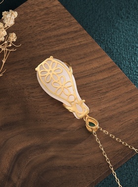 梅陇首饰中国风设计复古宫廷珐琅彩白玉项链古装汉服旗袍搭配项饰