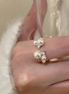 珍珠锆石开口戒指女款轻奢感食指戒小众设计个性夸张装饰指环