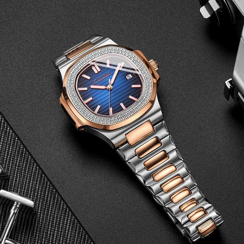 正品精钢防水自动方形夜光机械表 古卡伦国产腕表