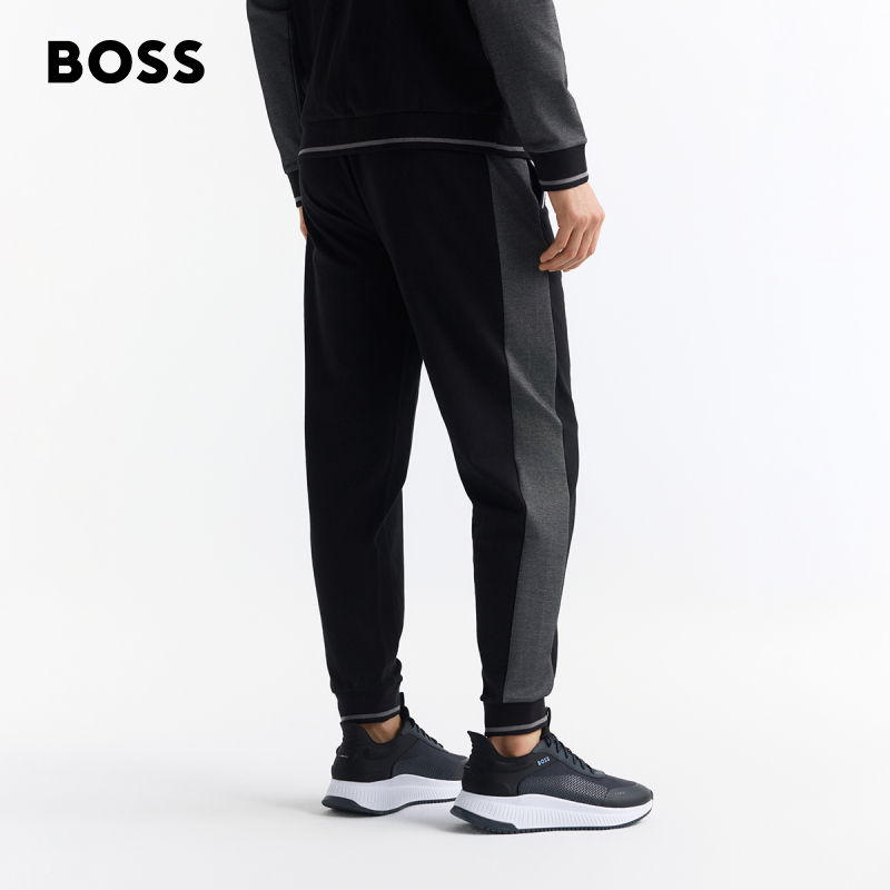 BOSS博斯 男士撞色滚边棉质混纺卫裤 - 图0