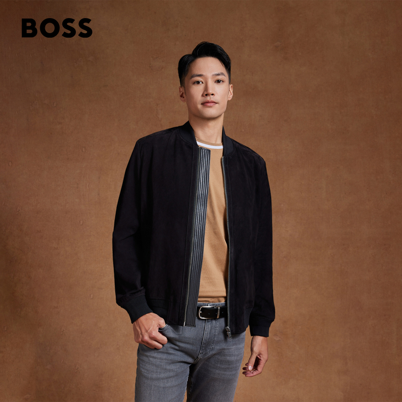 【绒面羊皮】HUGO BOSS男士绒面质感飞行员皮衣外套