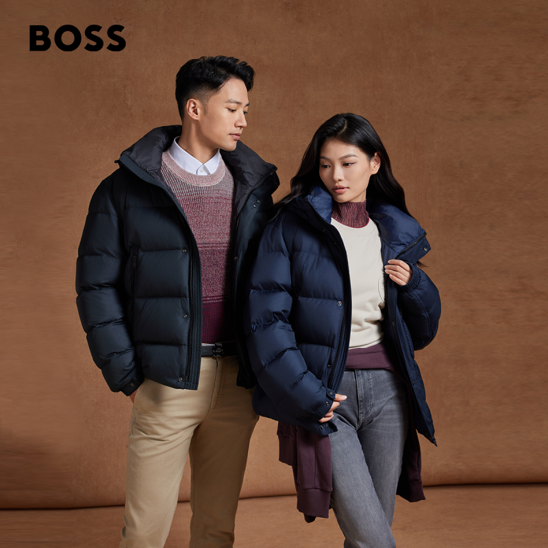 【男女同款】HUGO BOSS冬季徽标饰片装饰情侣羽绒服