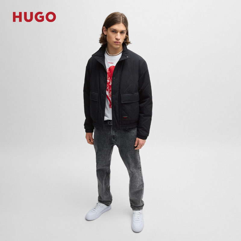 HUGO BOSS男士徽标标签装饰内里填充飞行员夹克外套