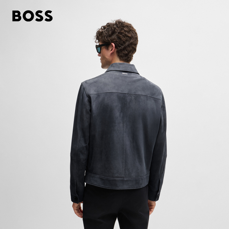 【雅丹老钱风羊皮】BOSS男士常规版型羊皮拉链休闲机车皮衣
