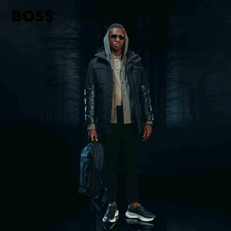 HUGO BOSS男士镜面效果徽标图案棉质混纺卫裤