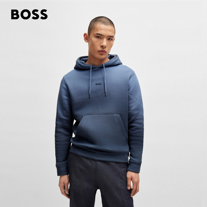 HUGO BOSS 男士渐变染色宽松版型棉质毛圈布连帽卫衣