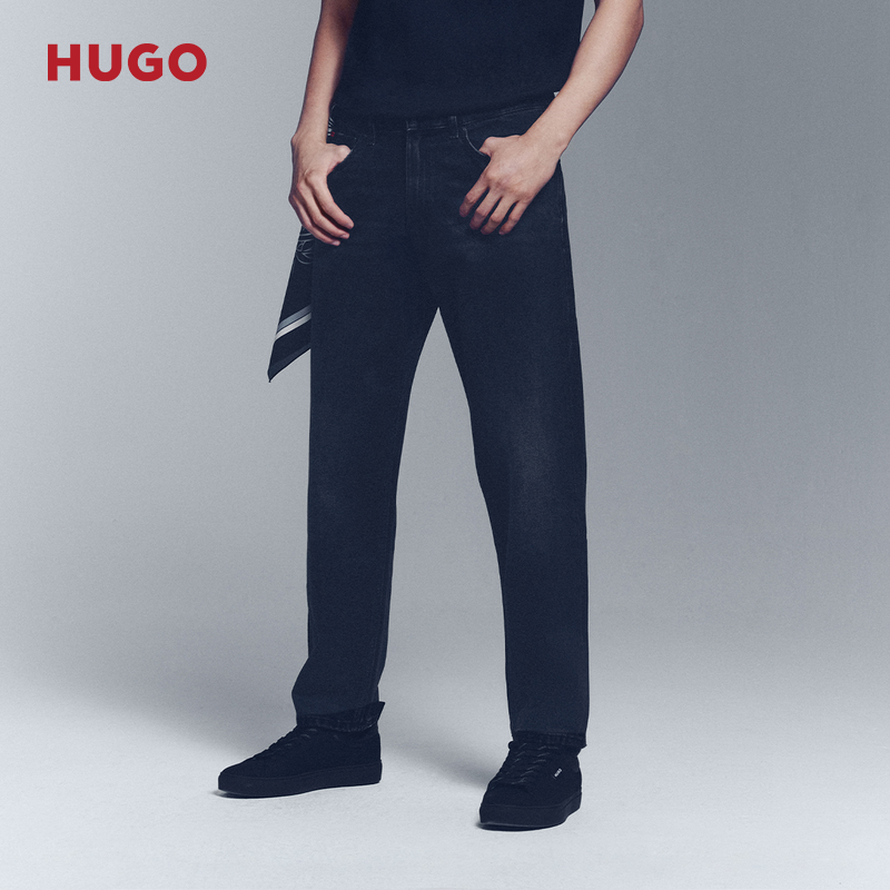 【100%棉】HUGO雨果 男士2025秋款黑色牛仔布锥形牛仔裤,淘宝优惠券,粉丝福利购,淘宝优惠卷