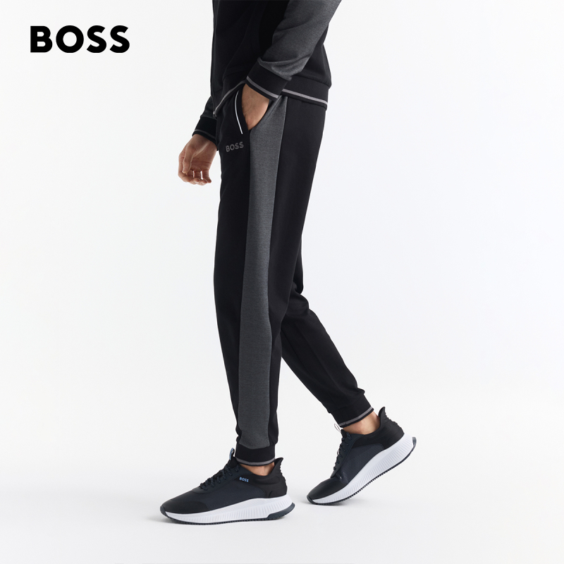 BOSS博斯 男士撞色滚边棉质混纺卫裤 - 图2