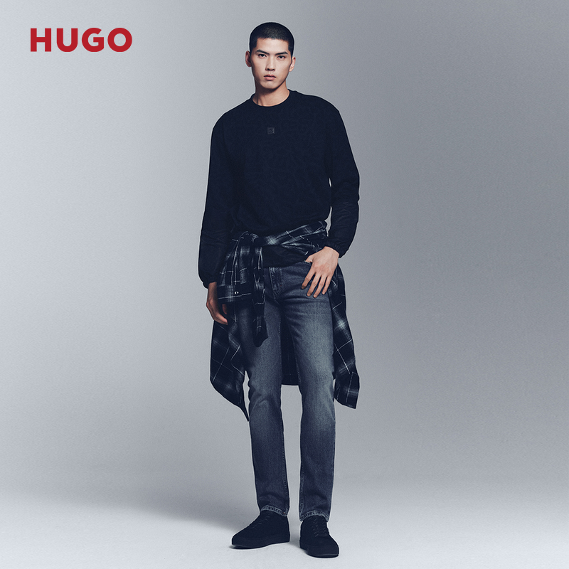 【100%棉】HUGO雨果 男士2025秋款黑色牛仔布锥形牛仔裤,淘宝优惠券,粉丝福利购,淘宝优惠卷