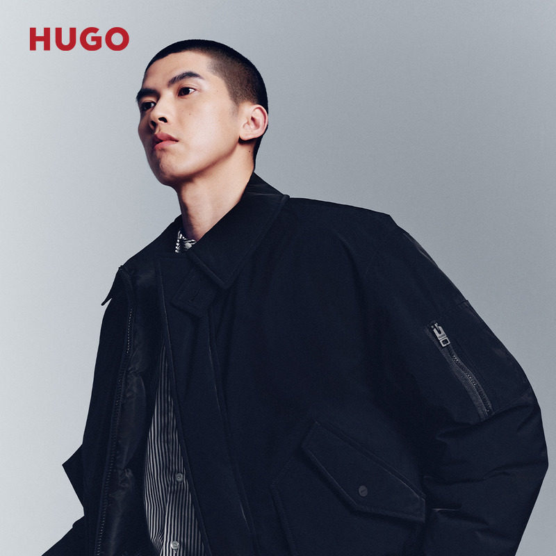 HUGO雨果 男士25年冬季新款常规版型风衣领夹克棉服 - 图2