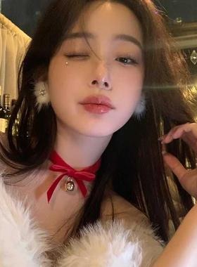 性感礼服小铃铛红色气质颈链丝绒