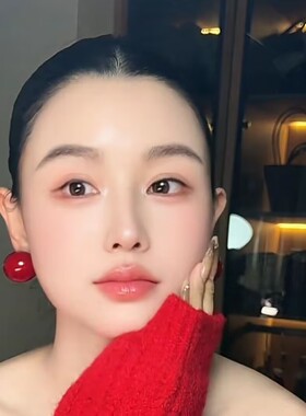 新年红珠耳钉港风显白无需耳洞