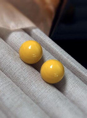 黄色圆球耳钉女简约通勤百搭耳饰