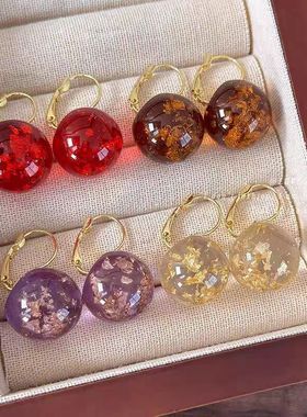 2025紫色金箔耳环女早秋新款