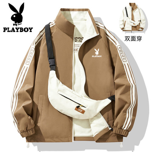 playboy花花公子夹克男春秋季新款双面穿立领外套青少年潮流上衣 - 图2