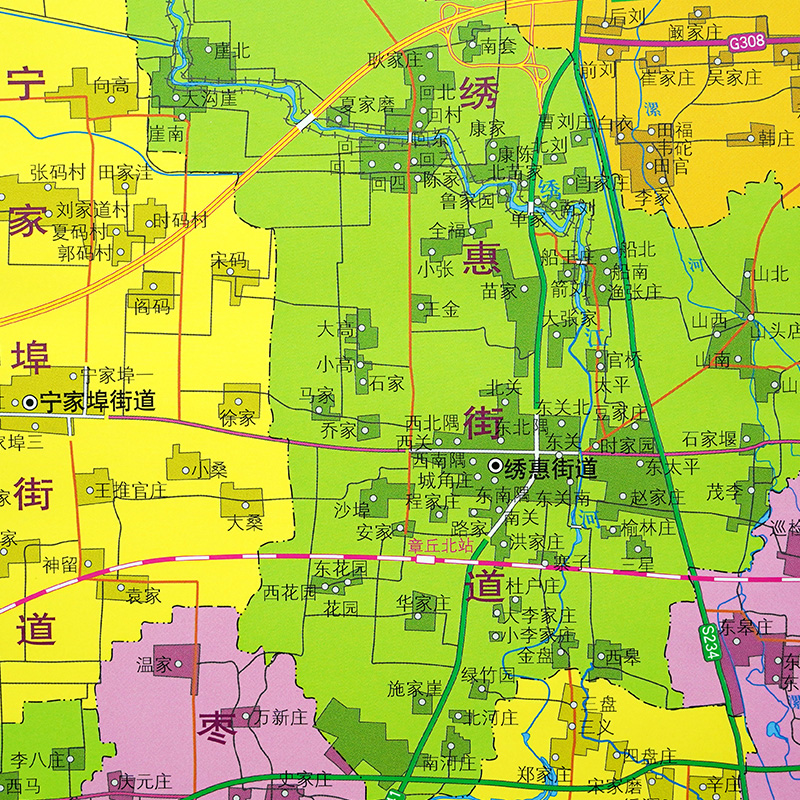 【官方直营】章丘区地图济南市章丘区政区地图约108X78cm纸张折叠便携版-图0