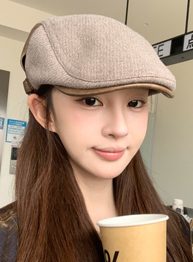 英伦复古女短檐针织显脸小贝雷帽
