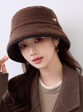 秋冬仿羊羔毛渔夫帽女保暖显小脸