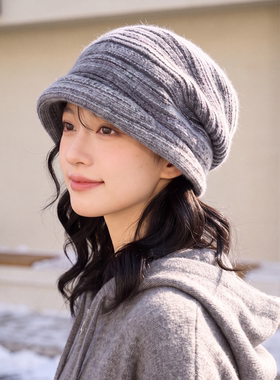 秋冬慵懒风针织堆堆帽女保暖显脸