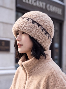 冬季羊羔毛针织帽女保暖显脸小