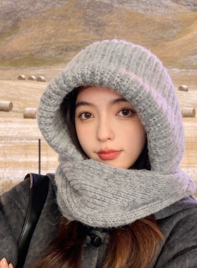 冬季女加厚保暖护耳围巾帽